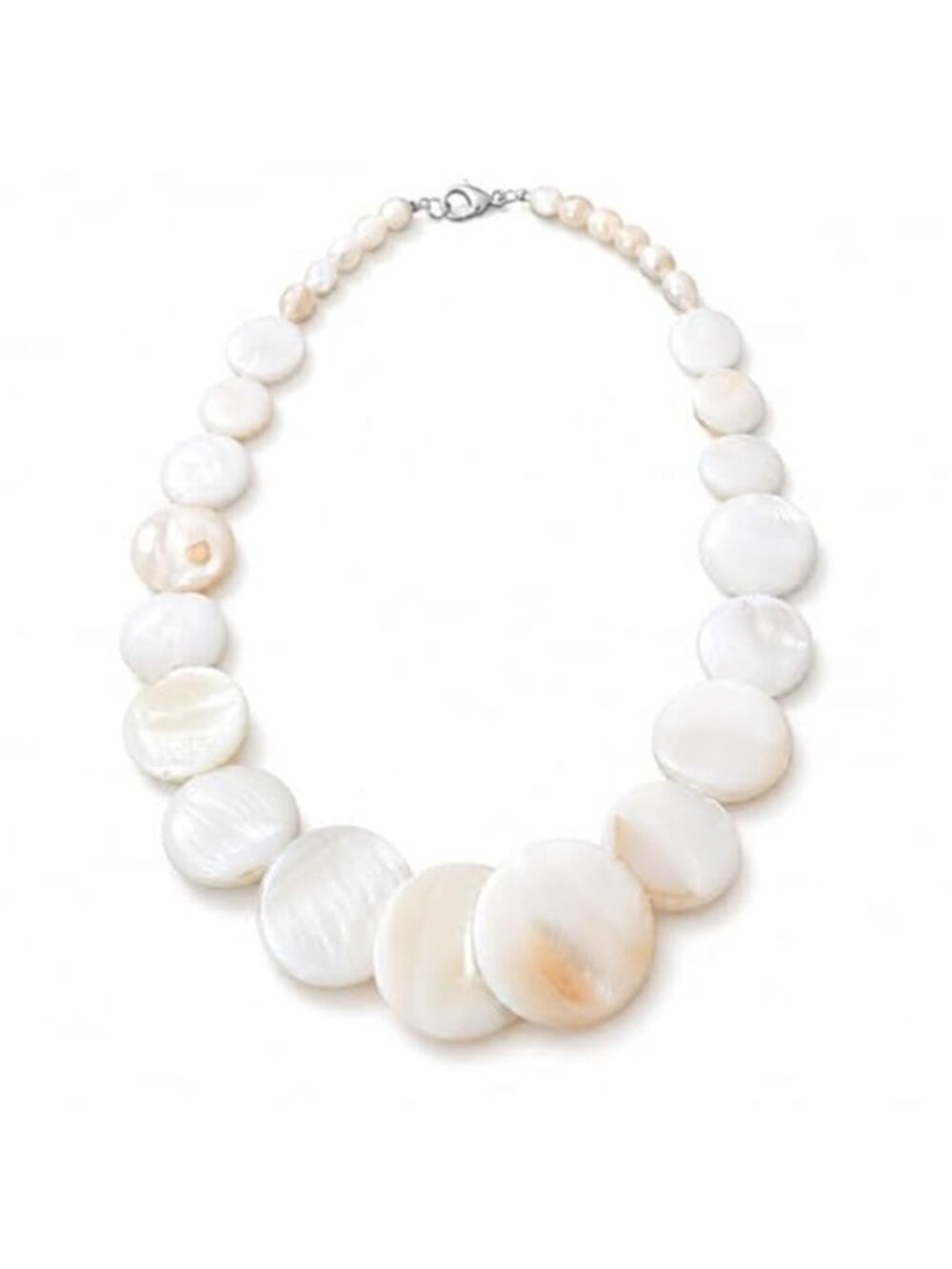 White Disc Shell Statement Necklace Summer